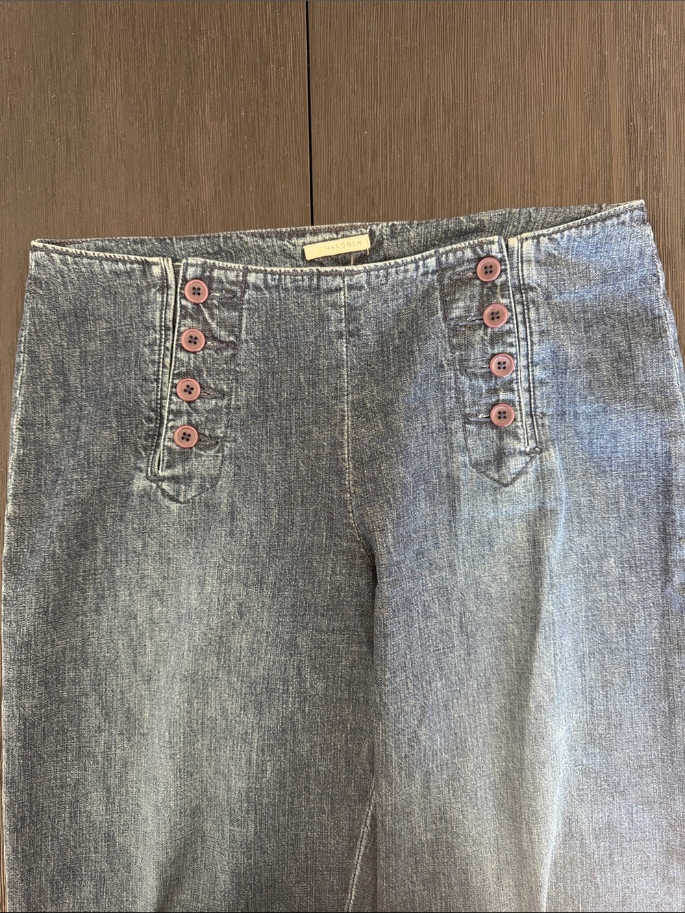 Embroidered Daisy Halogen Wide Leg Statement Jeans Sailor Button Denim Pants 10 - Picture 6 of 12